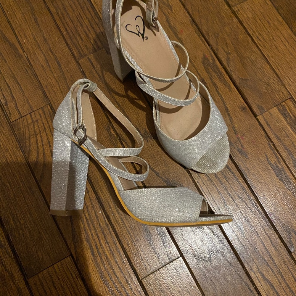 Windsor Silver Block Heel Sandals with Ankle Strap
